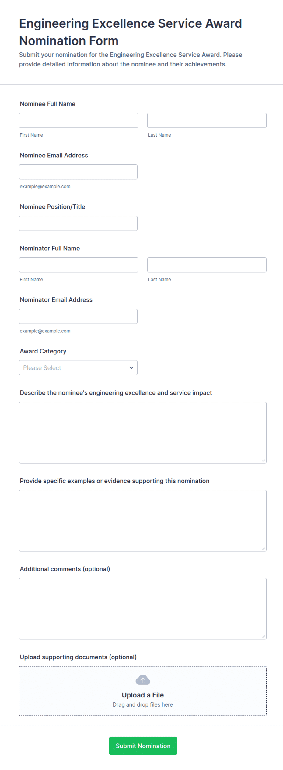 Engineering Excellence Service Award Nomination Form Template | Jotform