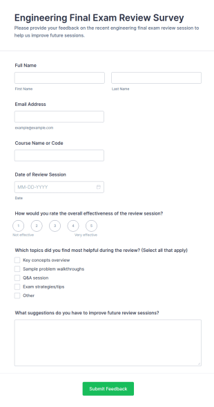 Engineering Final Exam Review Survey Form Template