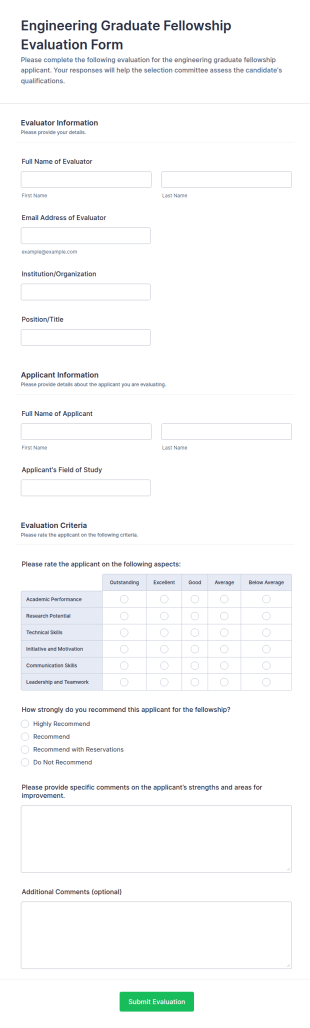 Engineering Graduate Fellowship Evaluation Form Template