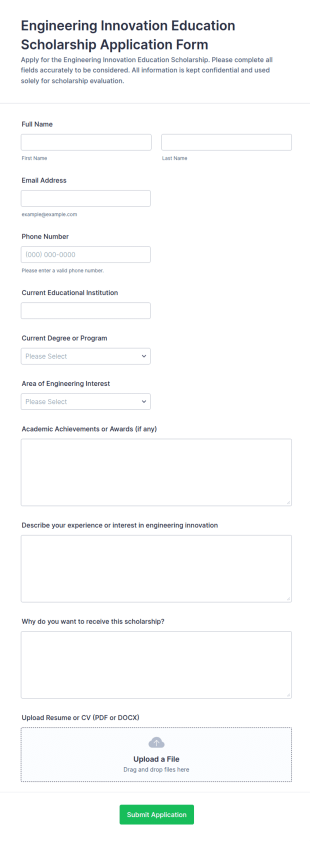 Engineering Innovation Education Scholarship Application Form Template
