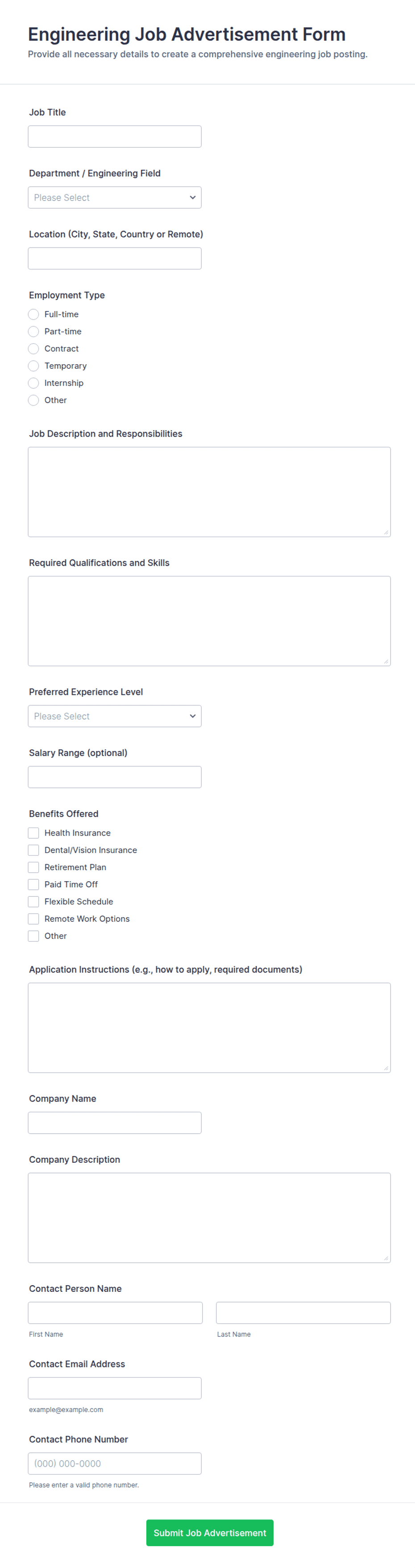 Engineering Job Advertisement Form Template | Jotform