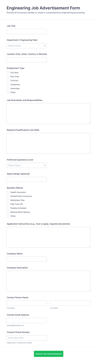 Engineering Job Advertisement Form Template