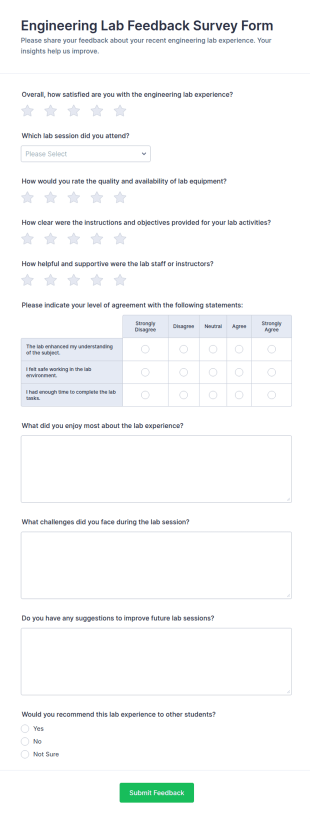 Engineering Lab Feedback Survey Form Template