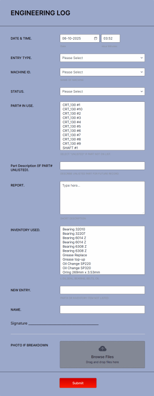 Engineering Log Form Template