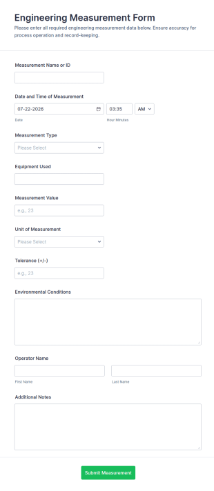 Engineering Measurement Form Template