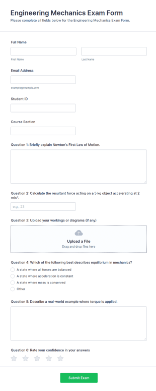 Engineering Mechanics Exam Form Template