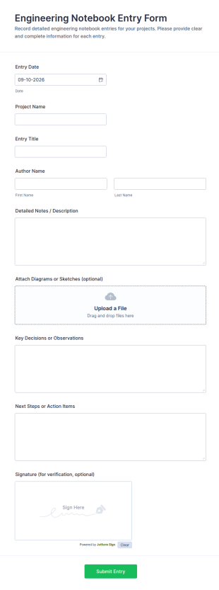 Engineering Notebook Entry Form Template
