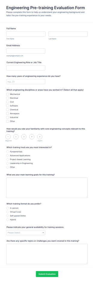 Engineering Pre Training Evaluation Form Template