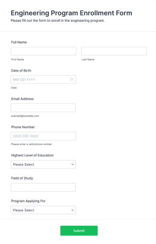Engineering Program Enrollment Form Template