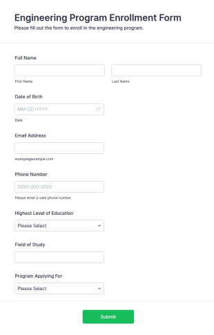 Engineering Program Enrollment Form Template