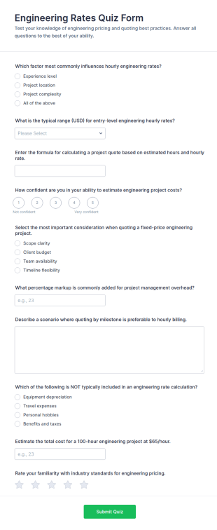Engineering Rates Quiz Form Template