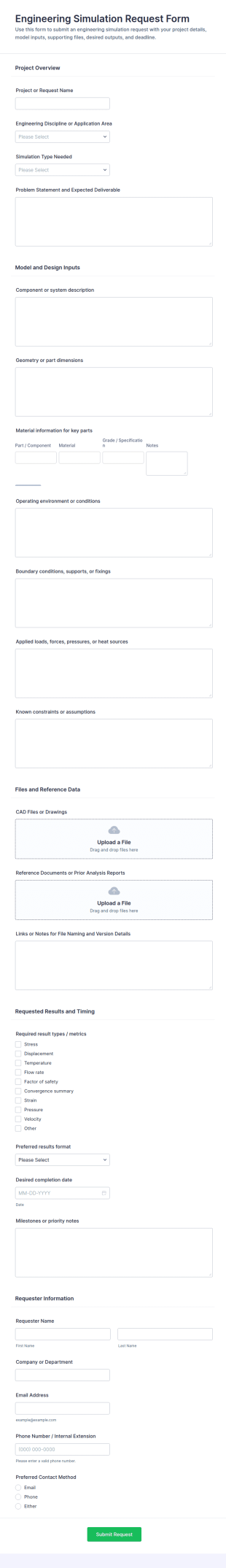 Engineering Simulation Request Form Template