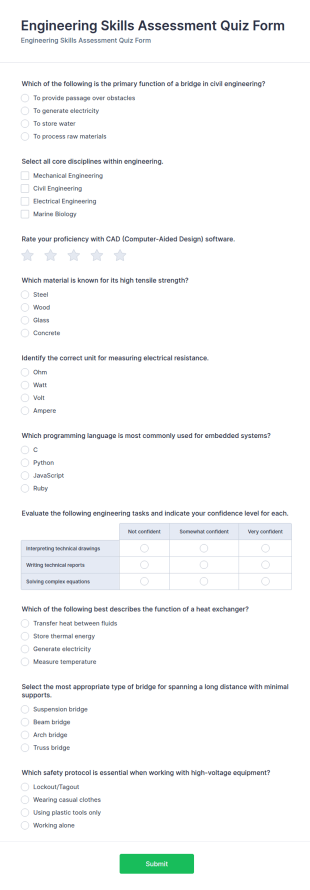 Engineering Skills Assessment Quiz Form Template