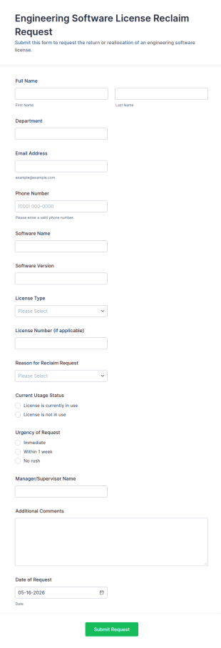 Engineering Software License Reclaim Request Form Template