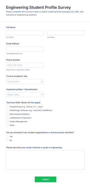 Engineering Student Profile Survey Form Template