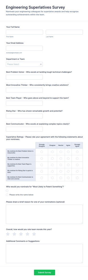 Engineering Superlatives Survey Form Template