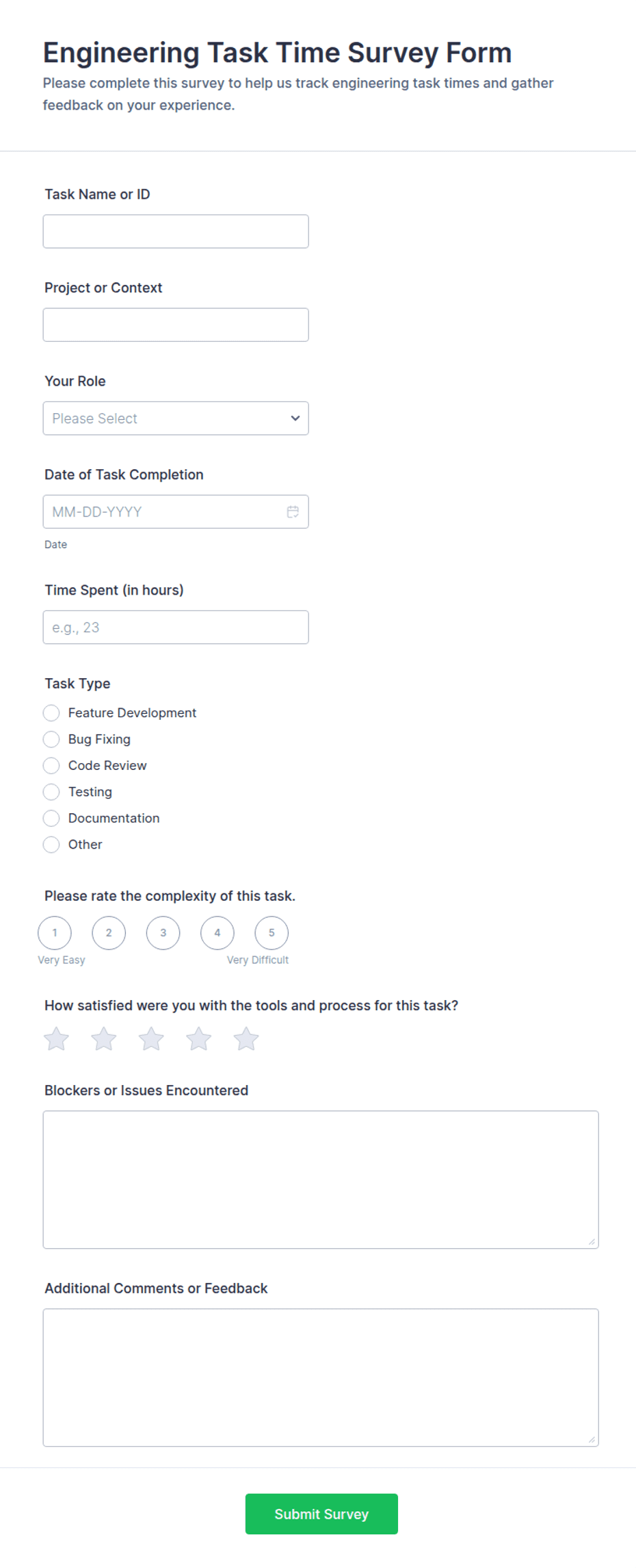 Engineering Task Time Survey Form Template | Jotform