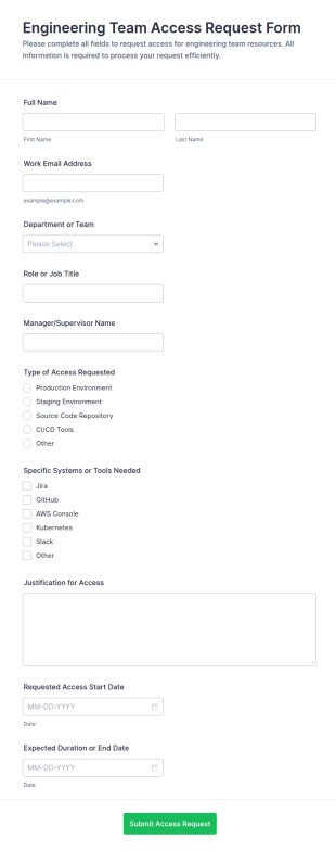 Engineering Team Access Request Form Template