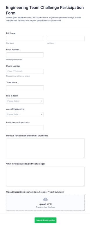Engineering Team Challenge Participation Form Template