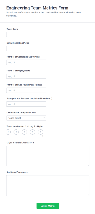 Engineering Team Metrics Form Template