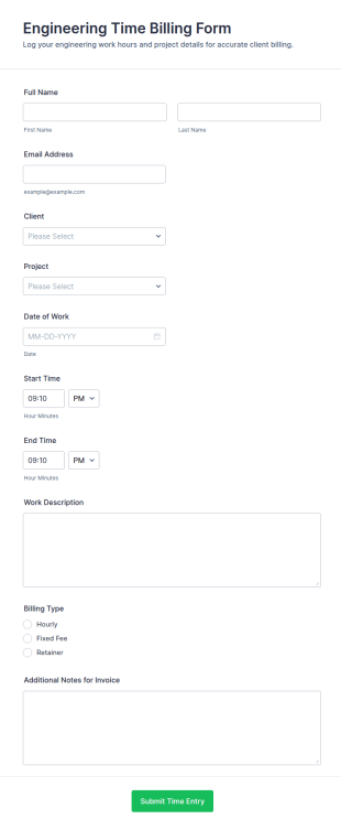 Engineering Time Billing Form Template