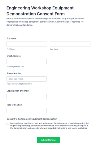 Engineering Workshop Equipment Demonstration Consent Form Template