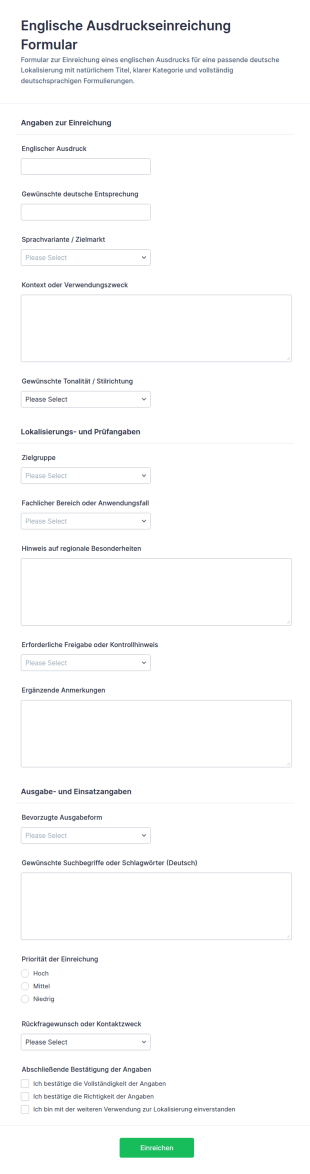 Englische Phrasen Einreichungsformular