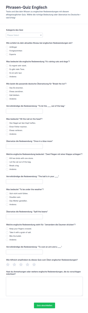 Englische Redewendungen Quiz