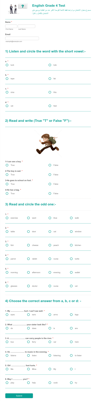 English Grade 4 Test Form Template