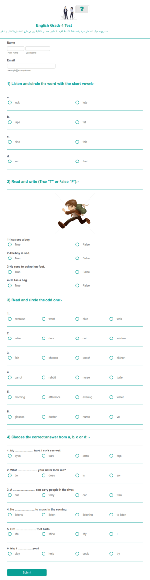 Grade 4 English Test Template