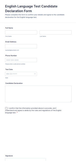 English Language Test Candidate Declaration Form Template