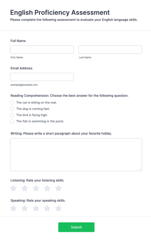 English Proficiency Assessment Form Template