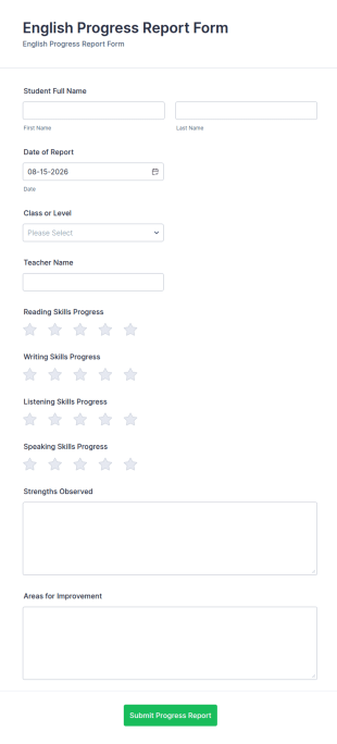 English Progress Report Form Template