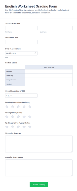 English Worksheet Grading Form Template