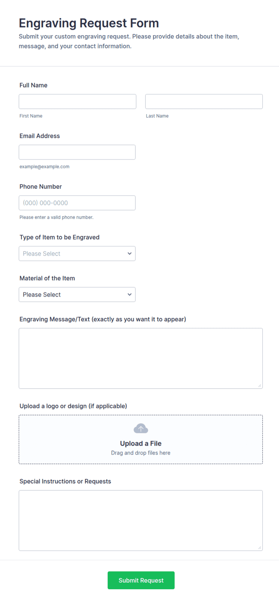 Engraving Request Form Template | Jotform