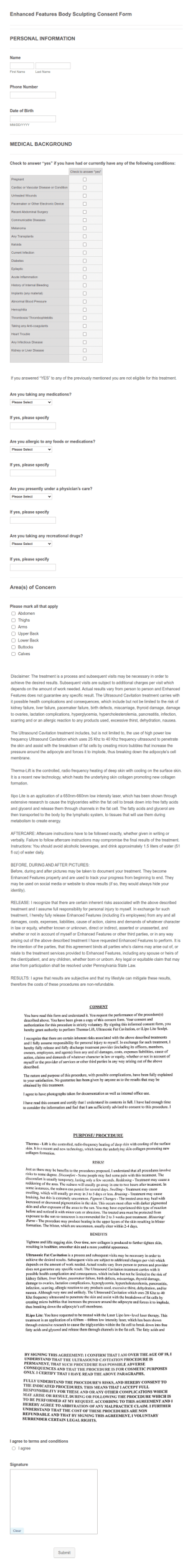Enhanced Features Body Sculpting Consent Form Template