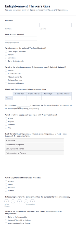 Enlightenment Thinkers Quiz Form Template