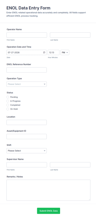 ENOL Data Entry Form Template