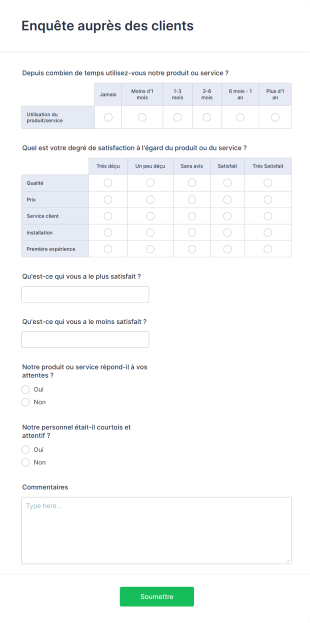 Enquête Auprès Des Clients Form Template