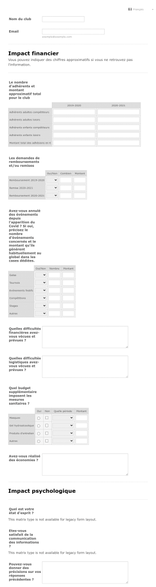 Enquête Covid 19 Associations Sportives