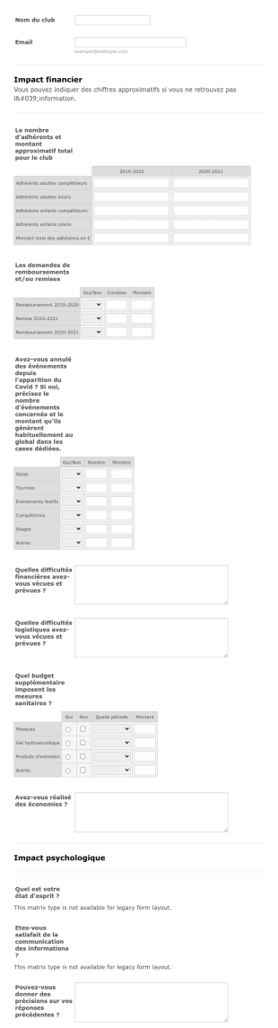 Enquête Covid 19 Associations Sportives