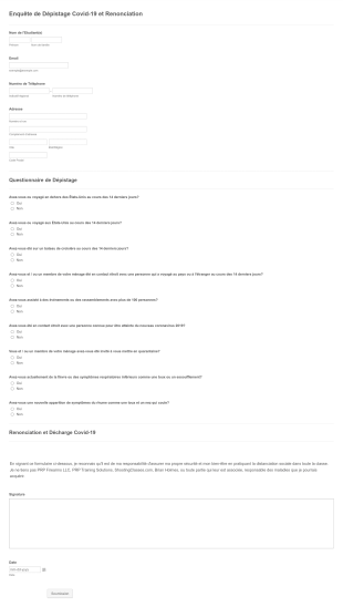 Enquête De Dépistage Covid 19 Et Renonciation Form Template