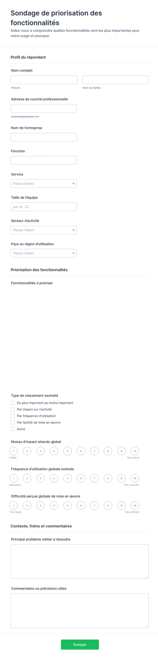 Enquête De Priorisation Des Fonctionnalités