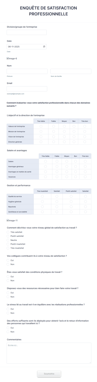 Enquête De Satisfaction Au Travail Form Template