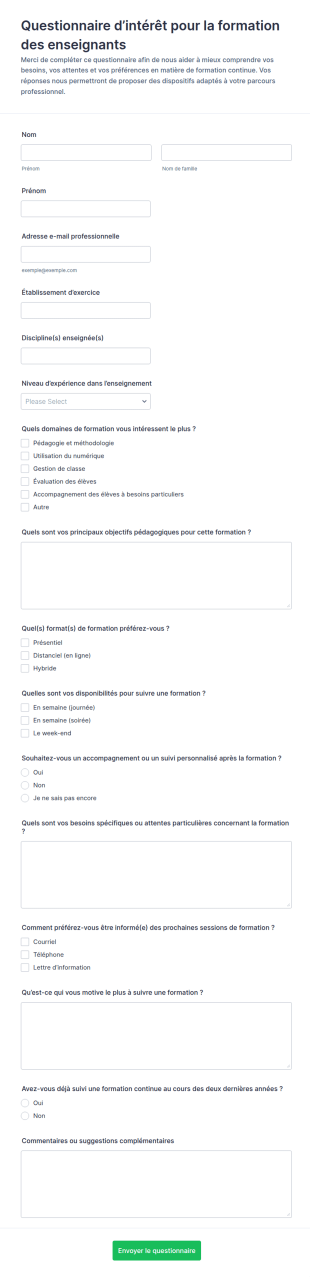 Enquête D’intérêt Pour La Formation Des Enseignants