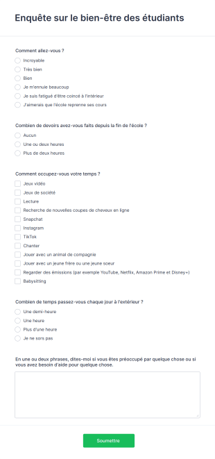 Enquête Sur Le Bien être Des étudiants Form Template