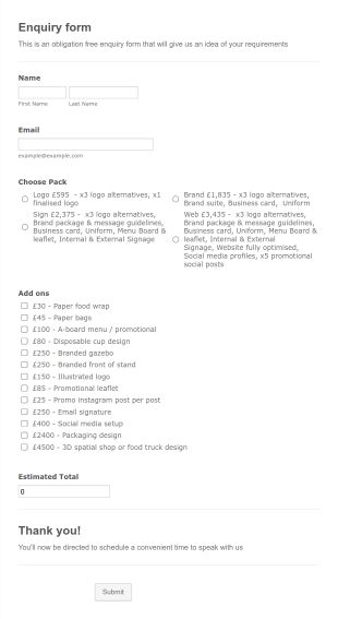 Enquiry Pricing Form Template