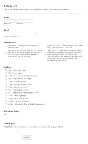 Enquiry Pricing Form Template