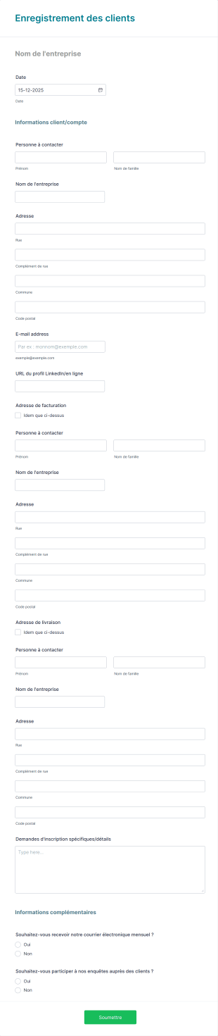 Enregistrement Client Form Template