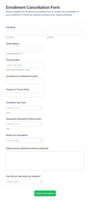 Enrollment Cancellation Form Template